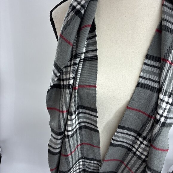 Plaid Fringe Scarf Gray Black Red Check Winter Soft Warm Unisex Accessory - Picture 2 of 6